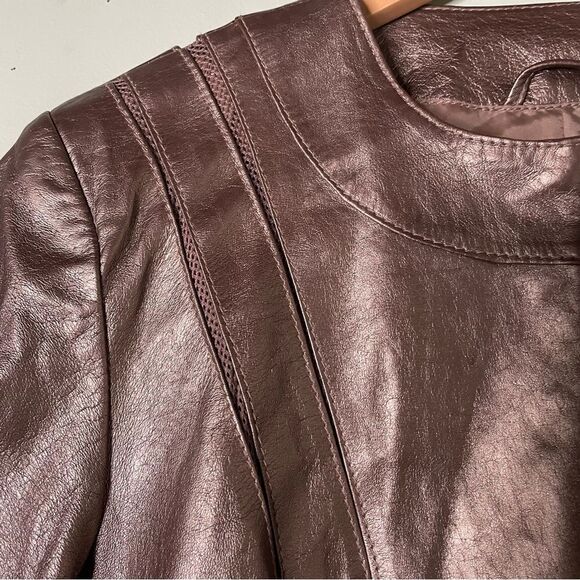 Bernardo Bronze Metallic Zipper‎ Leather Jacket Womens Size Large - Picture 3 of 13